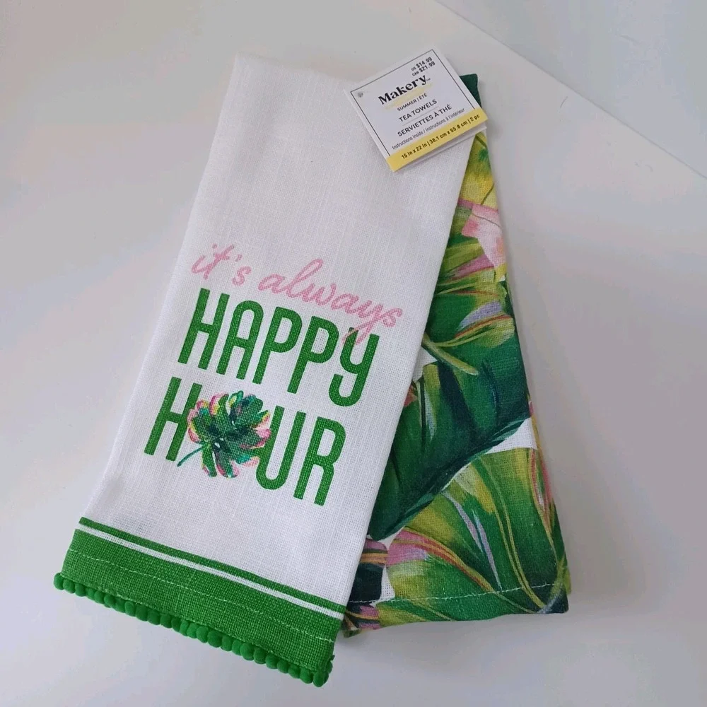 NWT Set of‎ 2 Kitchen Hand Towels Happy Hour Tropical